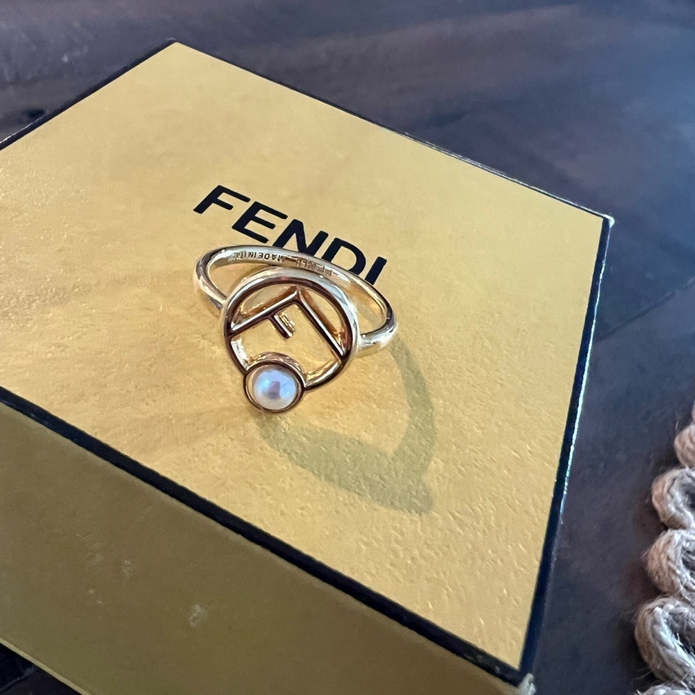 FENDI Gold-tone Ring with Pearl Accent